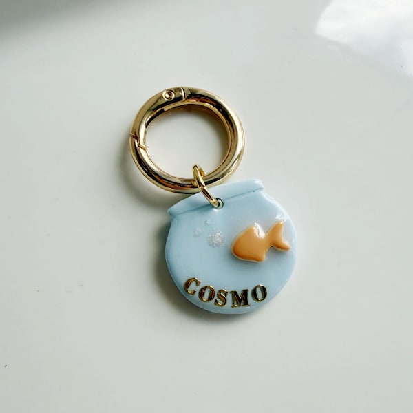 Fishbowl Polymer Clay Pet ID Tag | Clay Dog Tag | Cute Dog Accessories | Cat ID Tag | Custom Pet Tag | Personalized Dog ID Tag