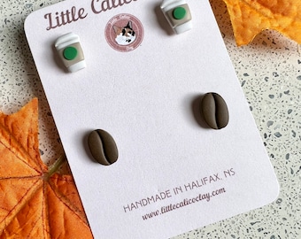 Coffee Lover Polymer Clay Stud Pack | Coffee Cup Clay Earrings | Coffee Bean Clay Studs | Clay Stud Pack | Cute Clay Earrings Canada