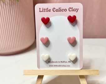 Valentine Hearts Polymer Clay Stud Pack | Heart Clay Earrings | Valentines Day Clay Earrings | Clay Earrings Canada | Cute Clay Earrings