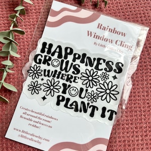 Happiness Grows Rainbow Window Cling | Rainbow Suncatcher | Suncatcher Window Cling | Rainbow Window Sticker | Groovy Home Decor