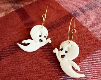 Friendly Ghost Polymer Clay Dangle Earrings | Ghost Clay Earrings | Halloween Clay Earrings | Fall Clay Earrings | Clay Earrings Canada