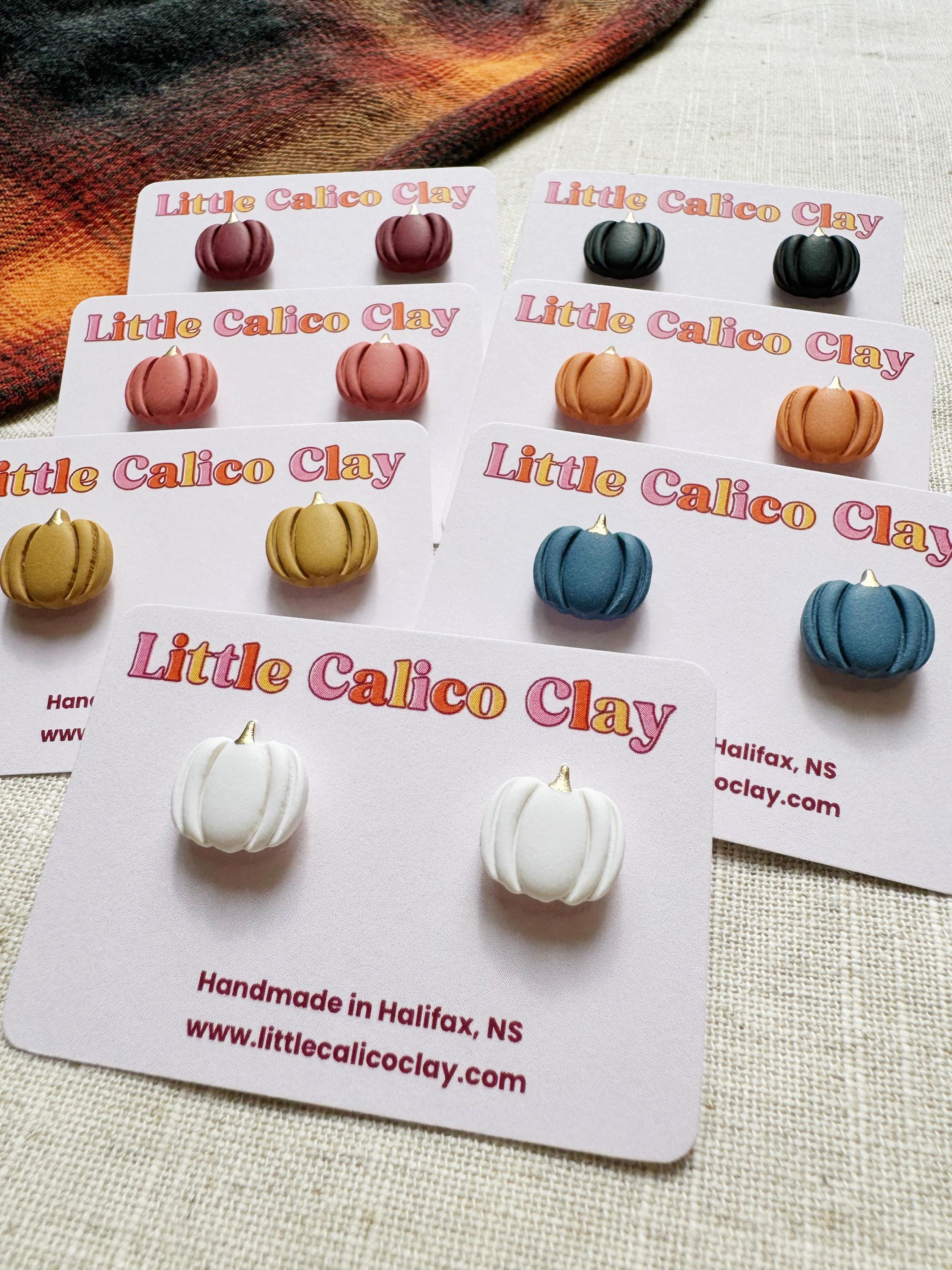 Gold Stem Pumpkin Polymer Clay Stud Earrings | Pumpkin Clay Earrings | Fall Clay Earrings | Clay Studs | Clay Earrings Canada