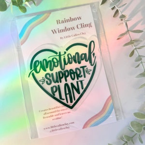 Emotional Support Plant Rainbow Window Cling | Rainbow Suncatcher | Suncatcher Window Cling | Rainbow Window Sticker | Cute Home Decor