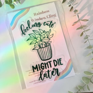 Feeling Cute Plant Rainbow Window Cling | Rainbow Suncatcher | Suncatcher Window Cling | Rainbow Window Sticker | Cute Home Decor
