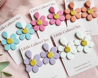 Flower Petal Polymer Clay Dangle Earrings | Flower Clay Earrings | Daisy Clay Earrings | Spring Clay Earrings | Clay Earrings Canada