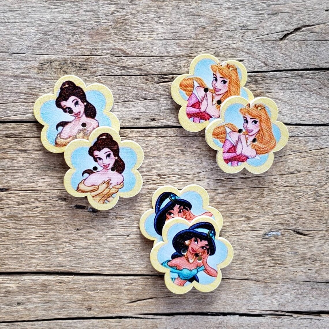 2PC Princess Wooden Buttons Flat Back Princess Cartoon Etsy