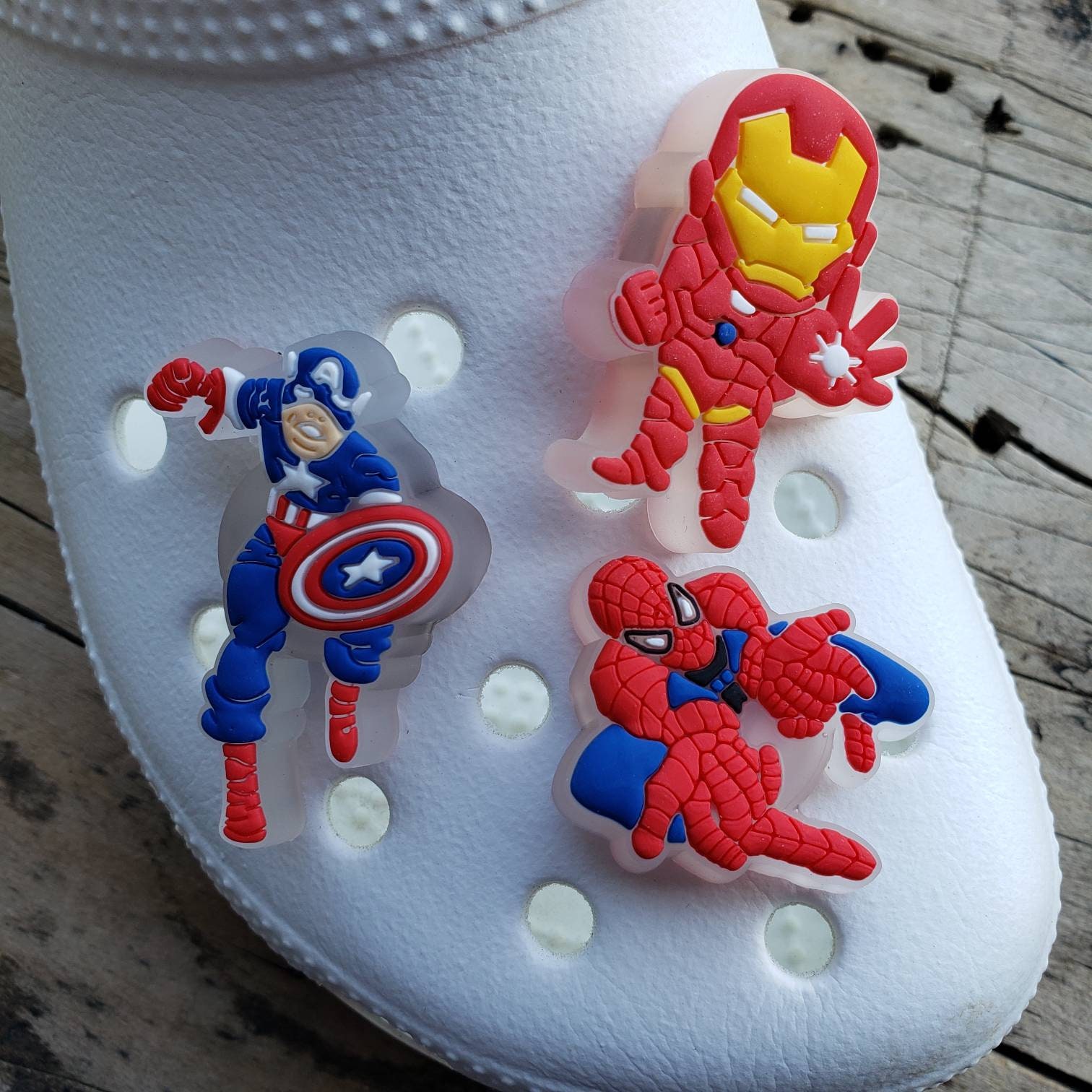 LED Spiderman - Captain America - Iron Man Shoe Charms - Soft PVC - S…