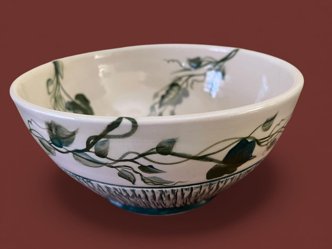 Stoneware Bowl, Large, Ivy Leaves With Chattered Base, Hand Made, Wheel ...