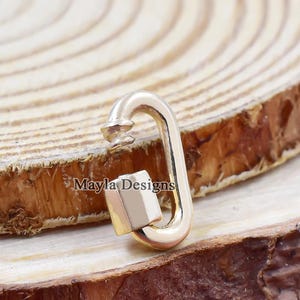 Solid Gold Carabiner Lock, 14k & 9k Screw Lock, Baby Carabiner Lock, Plain Oval Jewelry.
