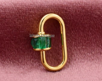 14K Yellow Gold Baguette Carabiner Lock, Emerald Baguette Carabiner Lock, Vintage Screw Baguette Carabiner Lock