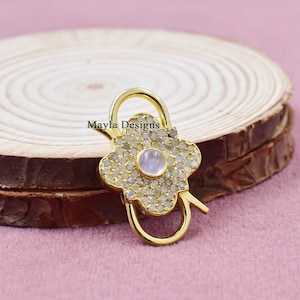 14k geelgoud verguld hangslot, maansteen en diamanthangslot, hangslot voor sieradenverbinding, vintage hangslotsieraden