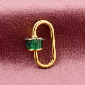 14K Yellow Gold Baguette Carabiner Lock, Emerald Baguette Carabiner Lock, Vintage Screw Baguette Carabiner Lock