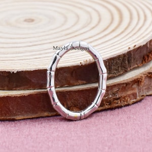 14K White Gold Charm Clasp Lock, Plain Gold Oval Bamboo Push Lock, Woman Necklace Jewelry Connector Lock, Designer Clicker Clsap Lock