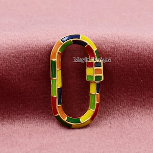 Multi Enamel Carabiner lock, 925 Silver Enamel Carabiner Lock, Carabiner Lock Jewelry, Enamel Oval Carabiner Lock, Wholesale Carabiner Lock