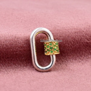 925 Silver Carabiner Lock, Emerald Gemstone Carabiner Lock, Necklace Mini Carabiner Lock, Wholesale Carabiner Lock Jewelry