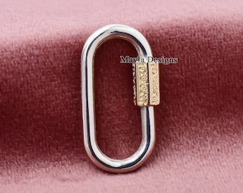 925 Sterling Silver Carabiner Lock – Yellow Gold Plated, Screw Engraved & Plain Silver Wire, Designer Jewelry Connector