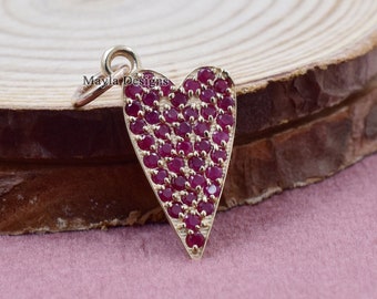 14K Yellow Gold Ruby Heart Charm Pendant