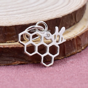925 Sterling Silver New Designer Honeycomb Charm, Diamond Bee Honeycomb Charm, Woman Necklace Jewelry Charm