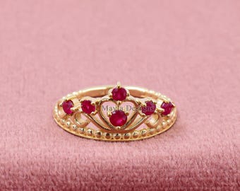 Handmade Yellow Gold Plated Sterling Silver Ruby Crown Ring