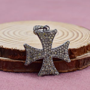 925 Sterling Silver Diamond Charms, Cross Diamond Charms, Handmade Charms Pendant Jewelry