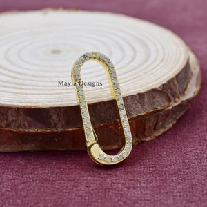 9K Yellow Gold Enhancer Lock, Pave Diamond Charms Lock, Diamond Push Link Connector Jewelry, Oval Link Clasp Lock Jewelry