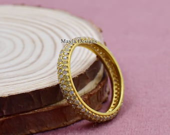 14k Yellow gold Plated diamond band ring, women diamond band ring, wedding band ring, 925 silver diamond band ring, handmade band jewelry