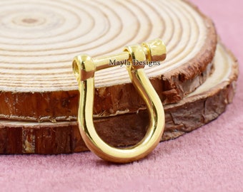 Handmade 925 Silver Shackle Connector, Yellow Gold Plated Lock Charm (20x14 mm)