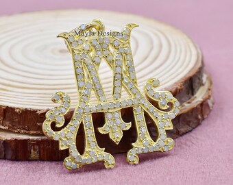 14K Yellow Gold Plated Monogram Jewelry, Pave Diamond Monogram, AM-MA Monogram, Letter Monogram, Cutsom Monogram Jewelry