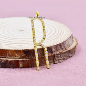 14K Gold Plated Letter Pendant, A To Z Letter Diamond Pendant, 925 Sterling Silver Alphabet Letter Pendant, Pave Diamond monogram Pendant