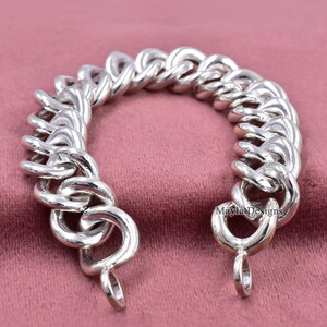 Handmade Sterling Silver Curb Chain Bracelet, Heavy Link Carabiner Jewelry