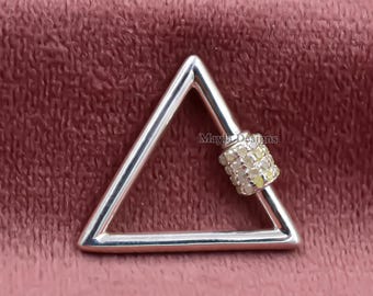 925 Sterling Silver Triangle Screw Lock with Diamond Accent – Designer Necklace Connector Jewelry
