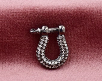 925 Silver Gray Plated White Cubic Zirconia Shackle Carabiner Lock, Necklace Connector Jewelry