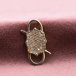 Pave diamanten hangslot, 925 zilver geel verguld hangslot, handgemaakte diamanten hangslotverbindingssieraden