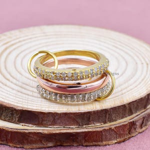 925 Sterling Silver Band Ring, Pave Diamond Band Ring, 3-Set Stecking Band Ring Jewelry