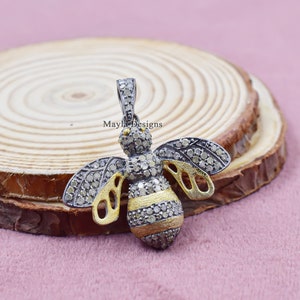 925 Silver & Gold Plated Pendant, Diamond Bee Pendant, Bee Lover Diamond Pendant, Handmade Desinger Pendant, Wholesale Bee Pendant Jewelry