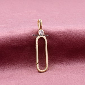 14K Yellow Gold Connector Lock White Topaz Charm Holder Connector Push Lock Handmade Charm Holder Jewelry