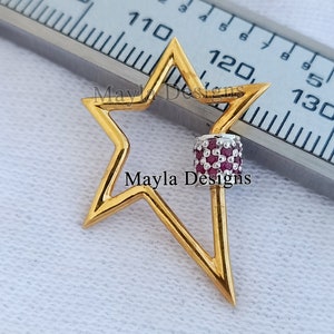 14k Gold Vermeil Star Carabiner Lock, PInk Sapphire Carabiner Lock, Silver Screw Carabiner Lock, Designer Star carabiner Lock Jewelry