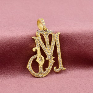 MJ-JM Diamant-Monogramm, 14K Gelbgold überzogenes Diamant-Monogramm, Diamant-Monogramm, Anfangsmonogramm-Anhänger, zwei Buchstaben-Monogramm-Schmuck