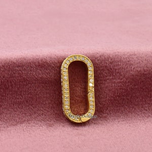 14K Yellow Gold Oval Push Lock, Single Cut Diamond Clasp Lock, Gold Diamond Connector Lock, Wholesale Jewelry Connector Clasp Lock