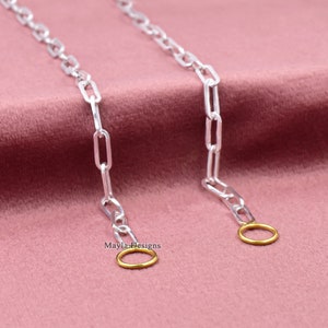 Paper clip chain necklace, yellow gold ring silver chain, 925 silver paper clip chain, square link chain necklace, handmade paper clip chain