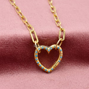 Yellow Gold Plated Paper Clip Chain Heart Connector Oval Link Paper Clip Chain Necklace Jewelry