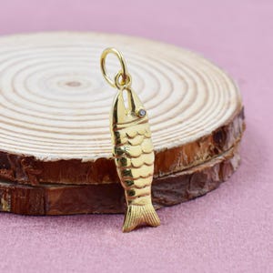 14K Yellow Gold Plated Fish Charm, Diamond Eyes Fish Pendant, Beautiful Fish Charm, Vintage Fish Pendant Jewelry