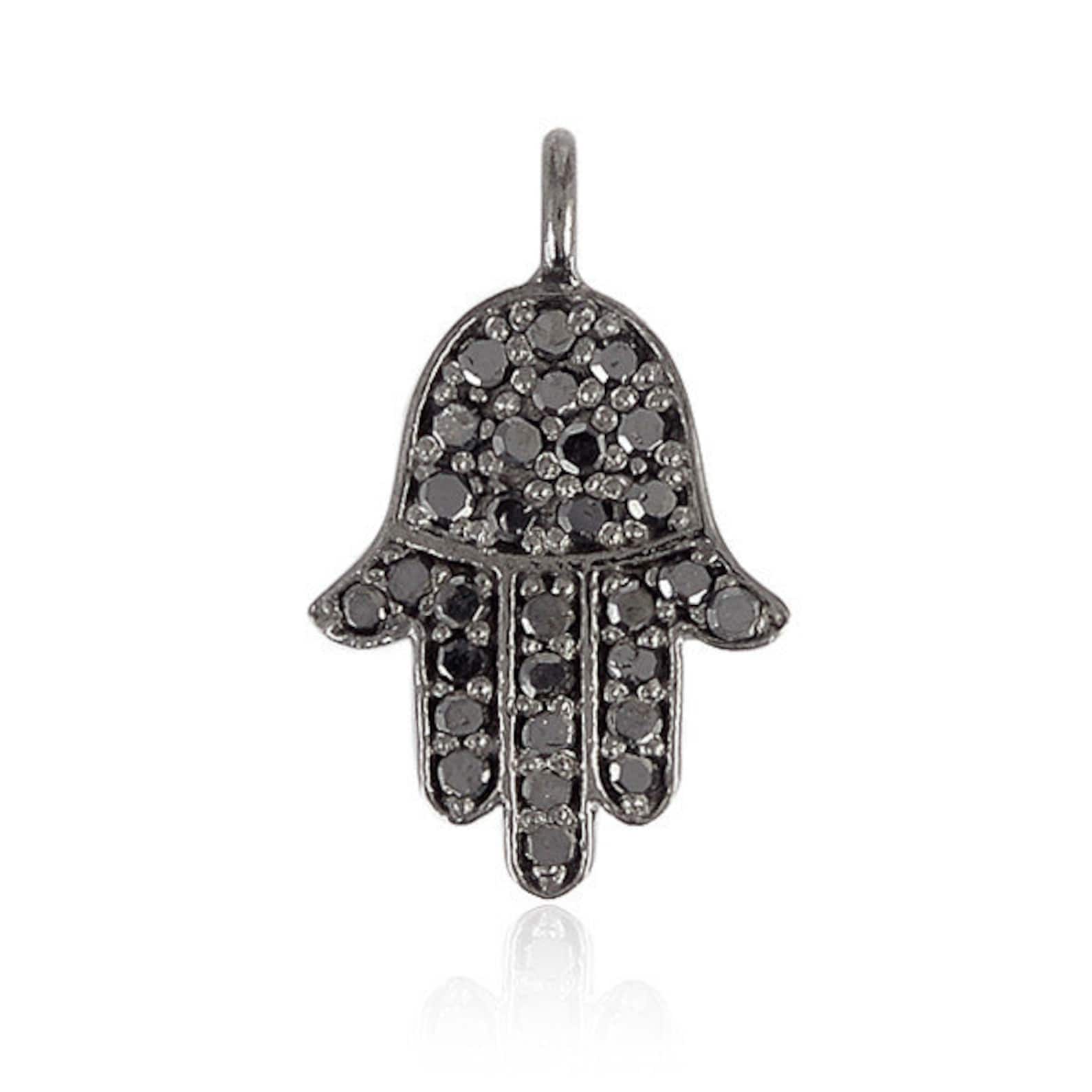 Hamsa Hand Charms 925 Silver Black Diamond Hamsa Charms Pave Etsy