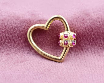Pink Cubic Zirconia Heart Carabiner, 14K Yellow Gold Plated Carabiner Lock Jewelry