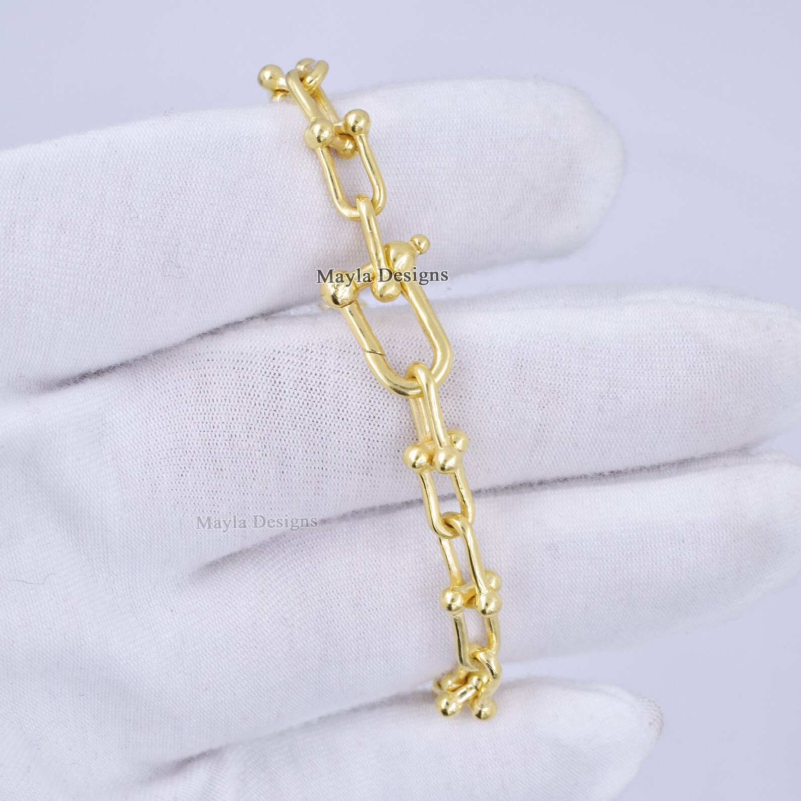 14k Yellow gold vermeil shackle bracelet solid 925 silver Etsy