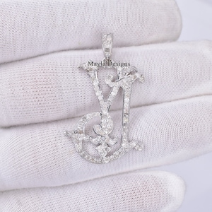 Sterling Silver Letter Monogram, Single Cut Diamond monogram, YJ-JY Initial Letter Monogram, Silver Monogram Pendant, All Letter Monogram