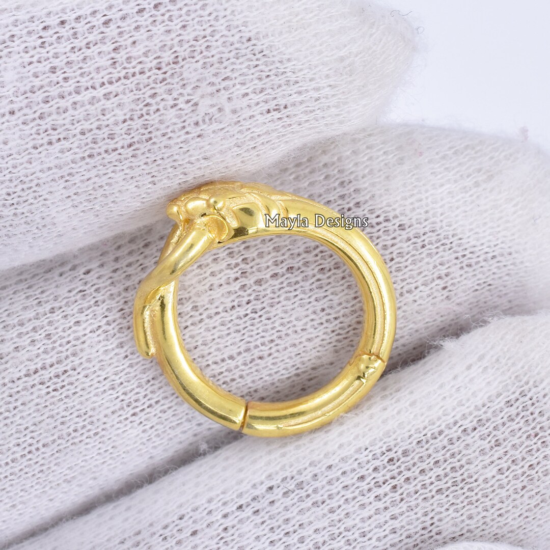 14k Solid Gold Snake Round Lock Enhancer, Carving Snake Charm Holder ...