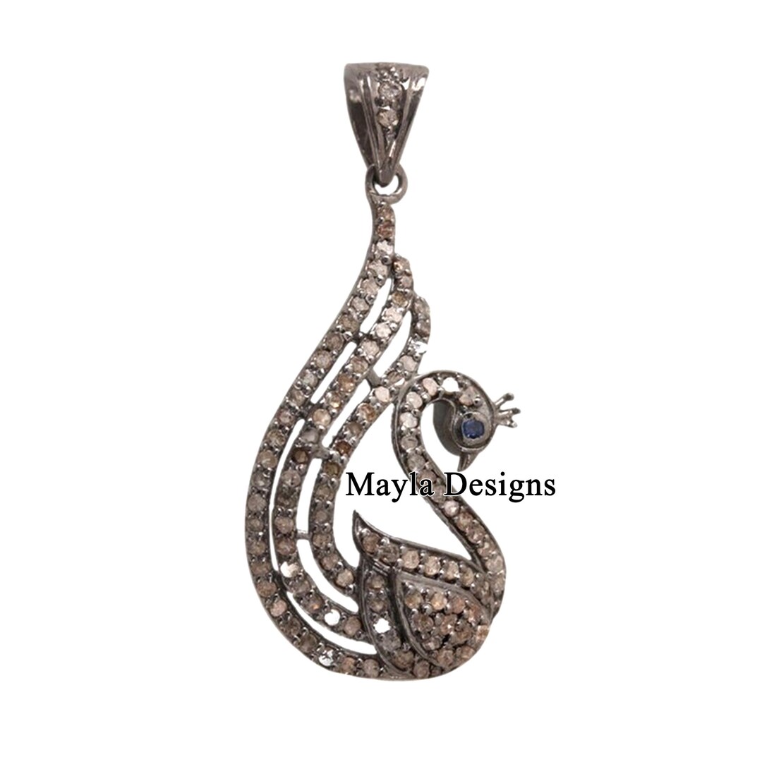 Pendentif En Argent 925 Avec Chrysoprase Naturelle Et Diamants Pavés - Vert - Cadeau Bijou