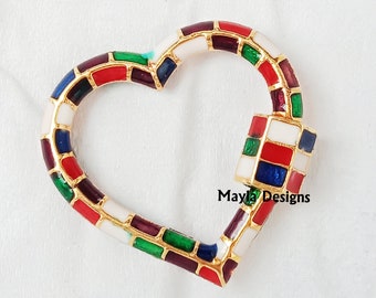 925 Silver Multi Enamel Heart Carabiner Lock Jewelry