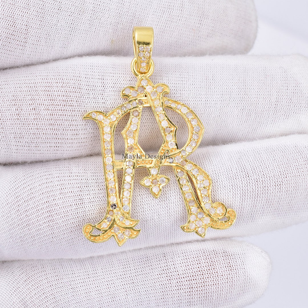 Monogram Raul Gold 14K Yellow Gold Vermeil Monogram, Pave Diamond Monogram, RA-AR Initial ...